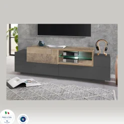 Mobile porta TV Andris, cm 160x45h51, Antracite e Acero<Dmora Best Sale