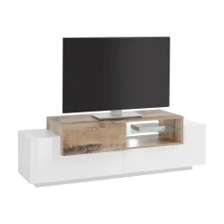 Mobile porta TV Andris, cm 160x45h51, Bianco lucido e Acero<Dmora Hot