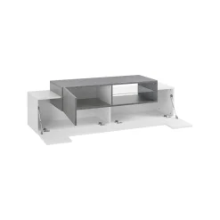 Mobile porta TV Andris, cm 160x45h51, Bianco lucido e Ardesia<Dmora Outlet