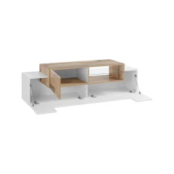 Mobile porta TV Andris, cm 160x45h51, Bianco lucido e Acero<Dmora Hot