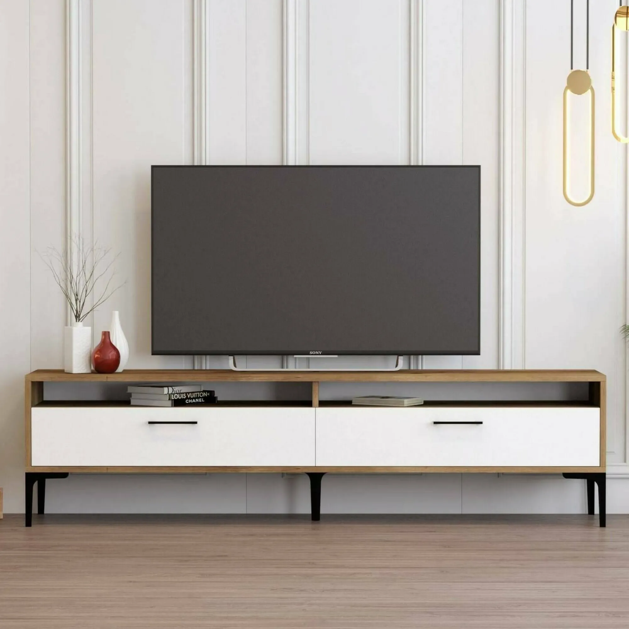 Mobile porta TV Angiari, 47x35h180 cm, Noce e Bianco<Dmora Clearance