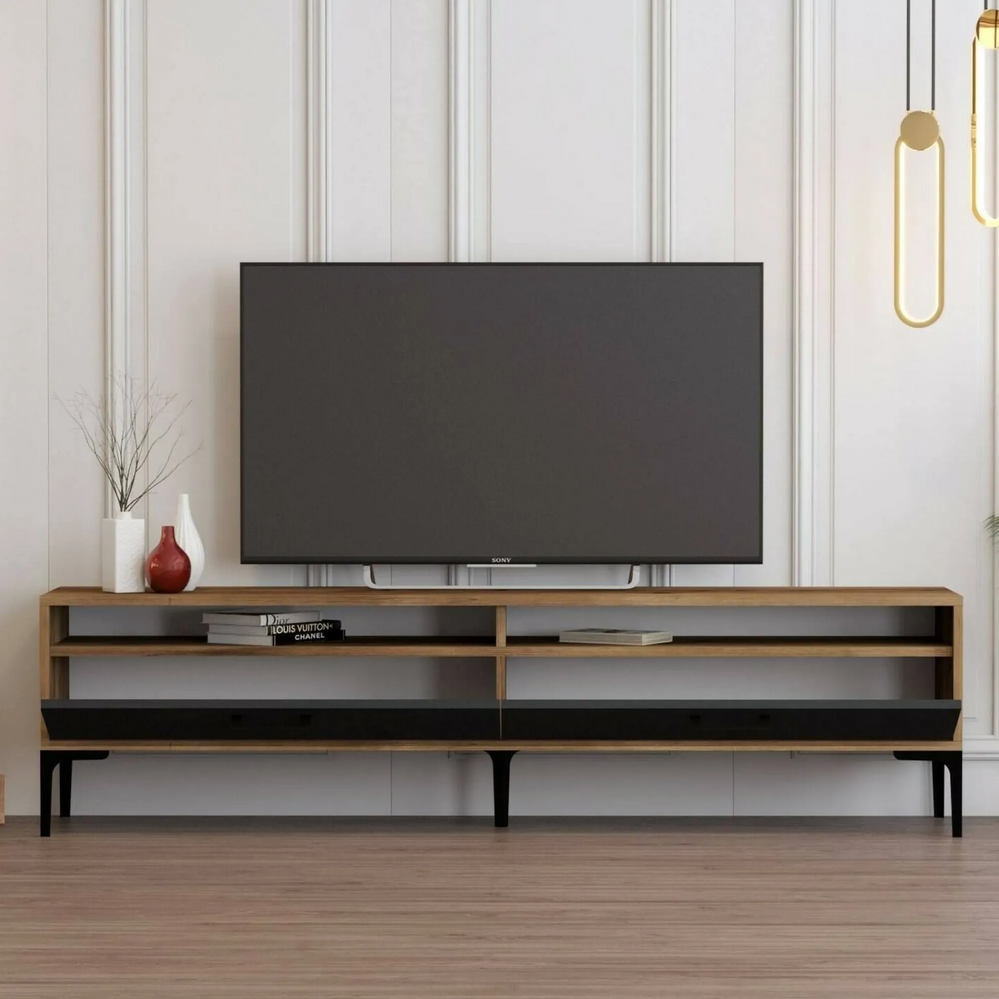 Mobile porta TV Angiari, 180x47h35 cm, Noce e Antracite<Dmora Discount
