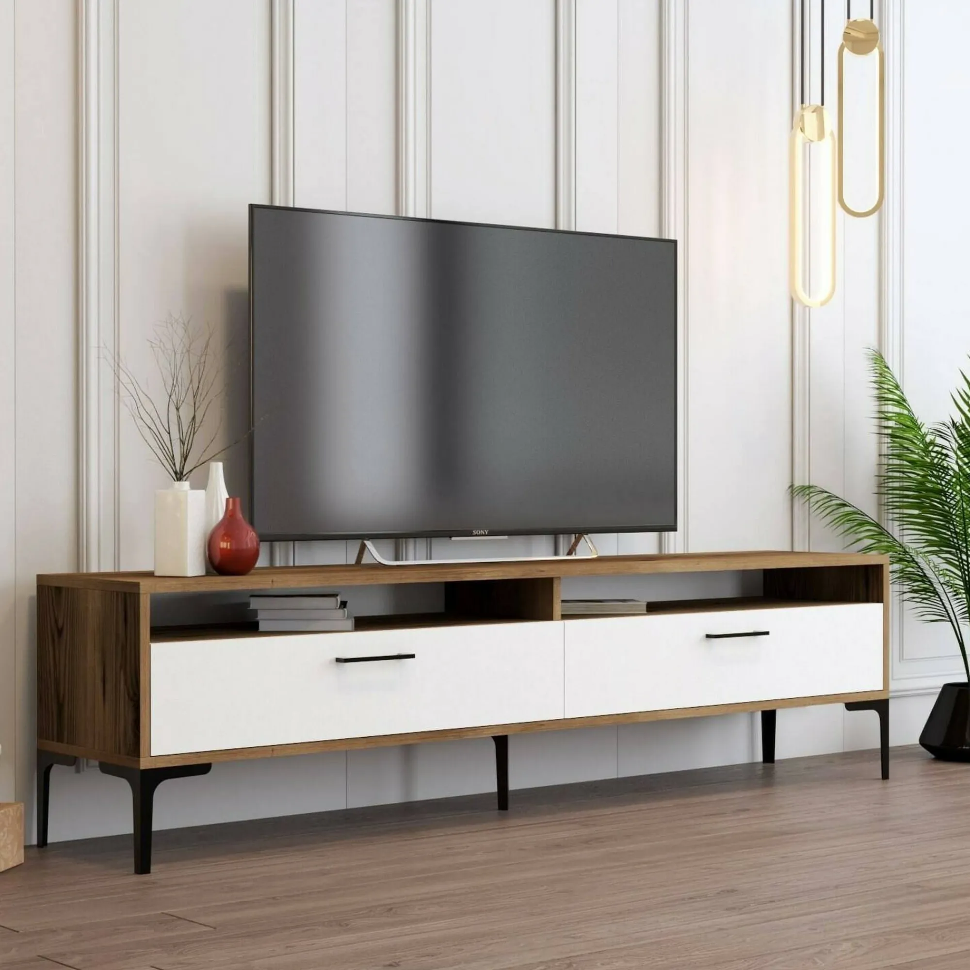 Mobile porta TV Angiari, 47x35h180 cm, Noce e Bianco<Dmora Clearance