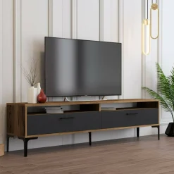 Mobile porta TV Angiari, 180x47h35 cm, Noce e Antracite<Dmora Discount