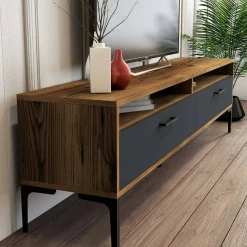 Mobile porta TV Angiari, 180x47h35 cm, Noce e Antracite<Dmora Discount