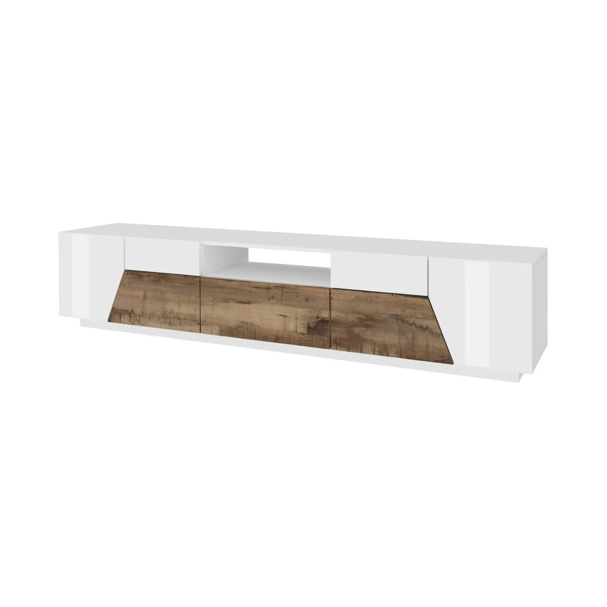 Mobile porta TV Animai, cm 220x43h46, Bianco lucido e Acero<Dmora Flash Sale