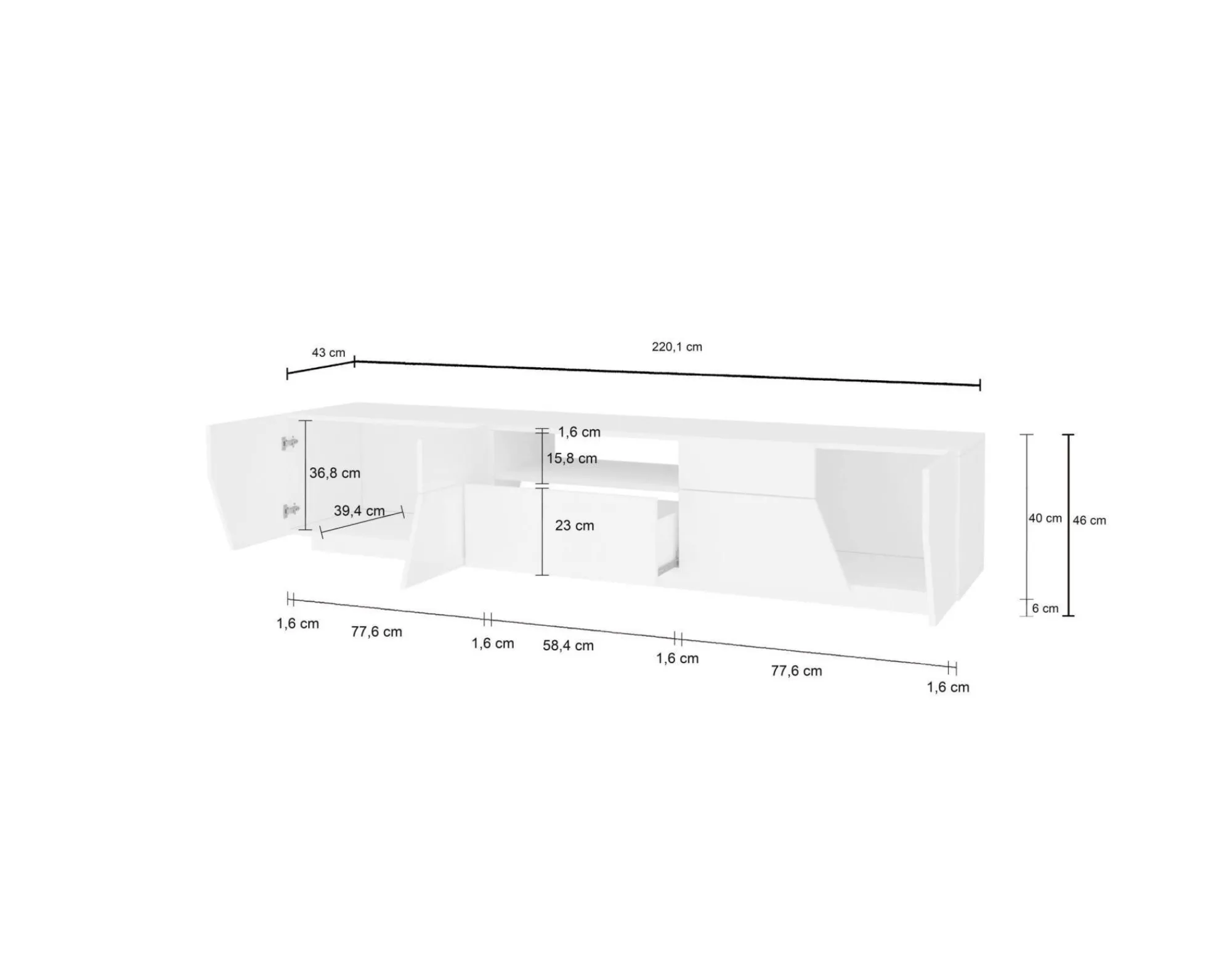 Mobile porta TV Animai, cm 220x43h46, Bianco lucido e Acero<Dmora Flash Sale