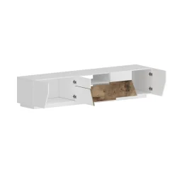 Mobile porta TV Animai, cm 220x43h46, Bianco lucido e Acero<Dmora Flash Sale