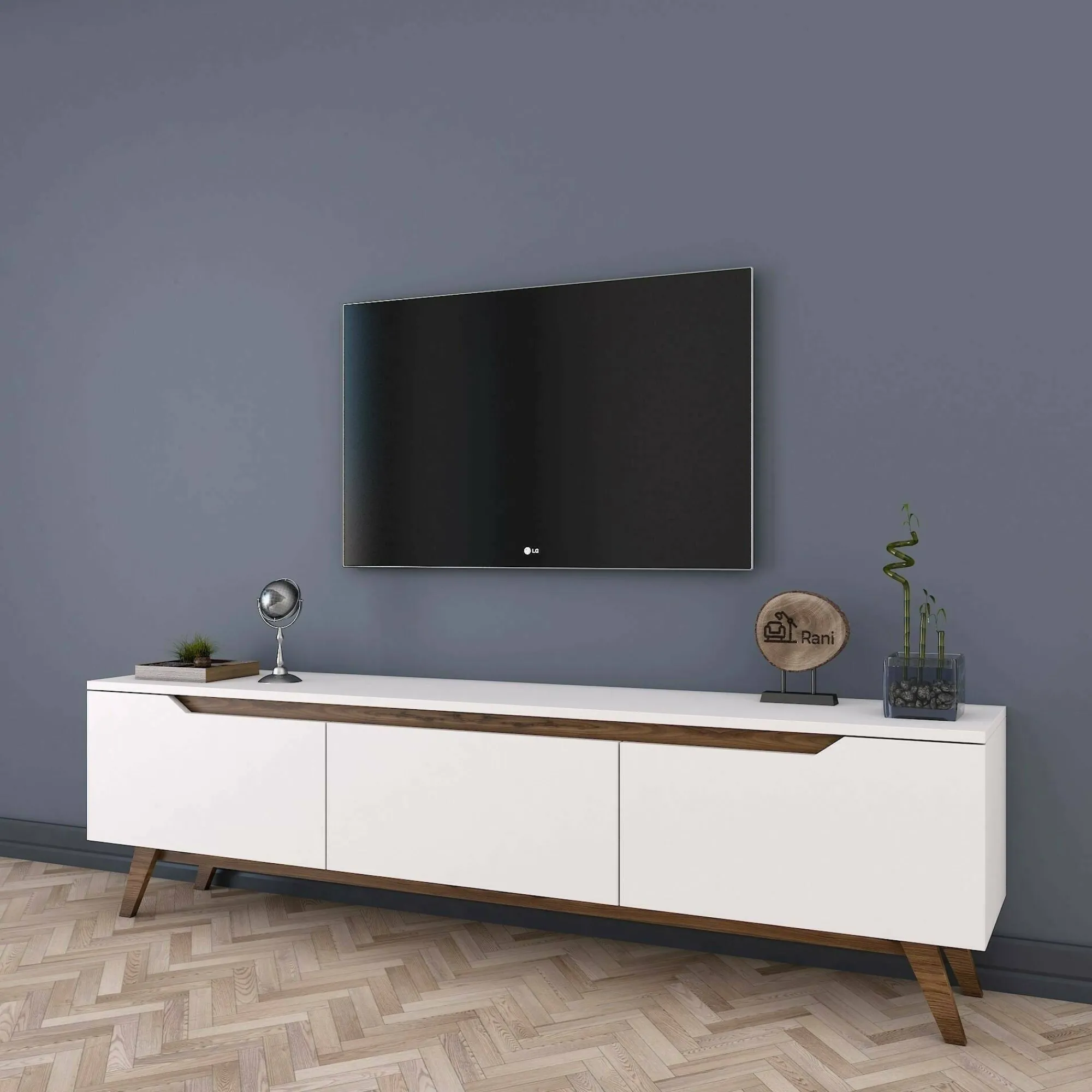 Mobile porta TV Apatite, 180x35h49 cm, Bianco e Noce<Dmora Best