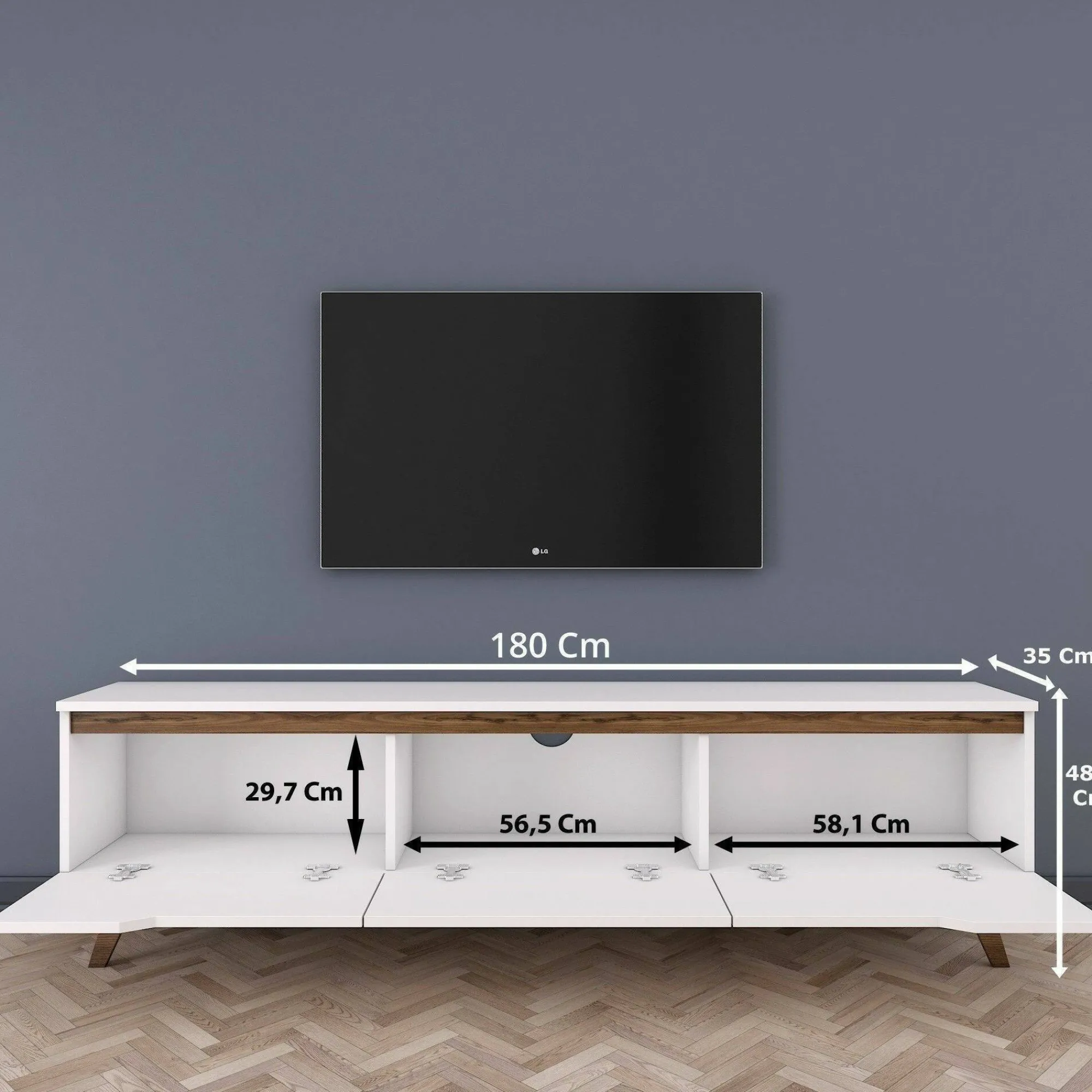 Mobile porta TV Apatite, 180x35h49 cm, Bianco e Noce<Dmora Best