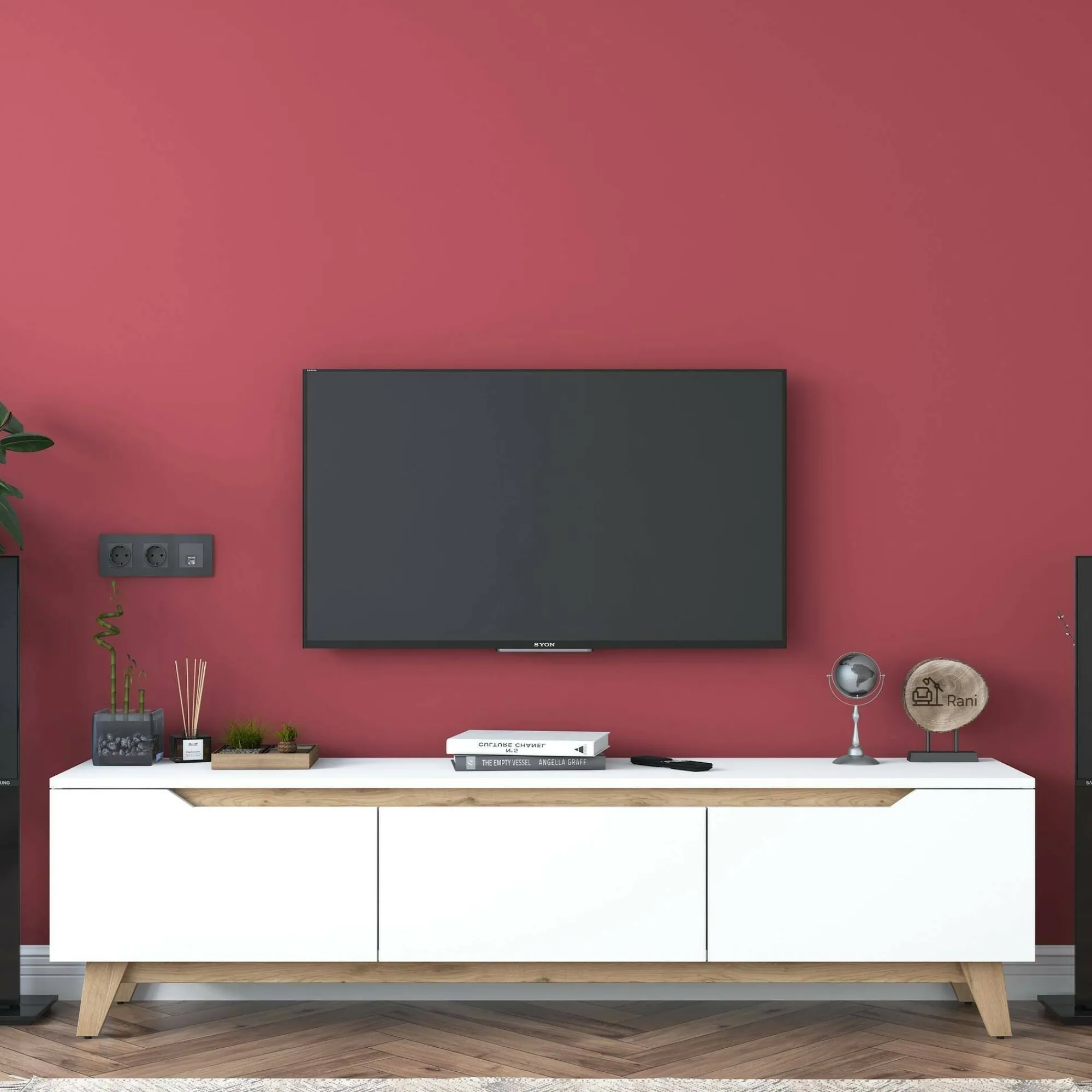 Mobile porta TV Apatite, 180x35h49 cm, Bianco e Noce<Dmora Clearance