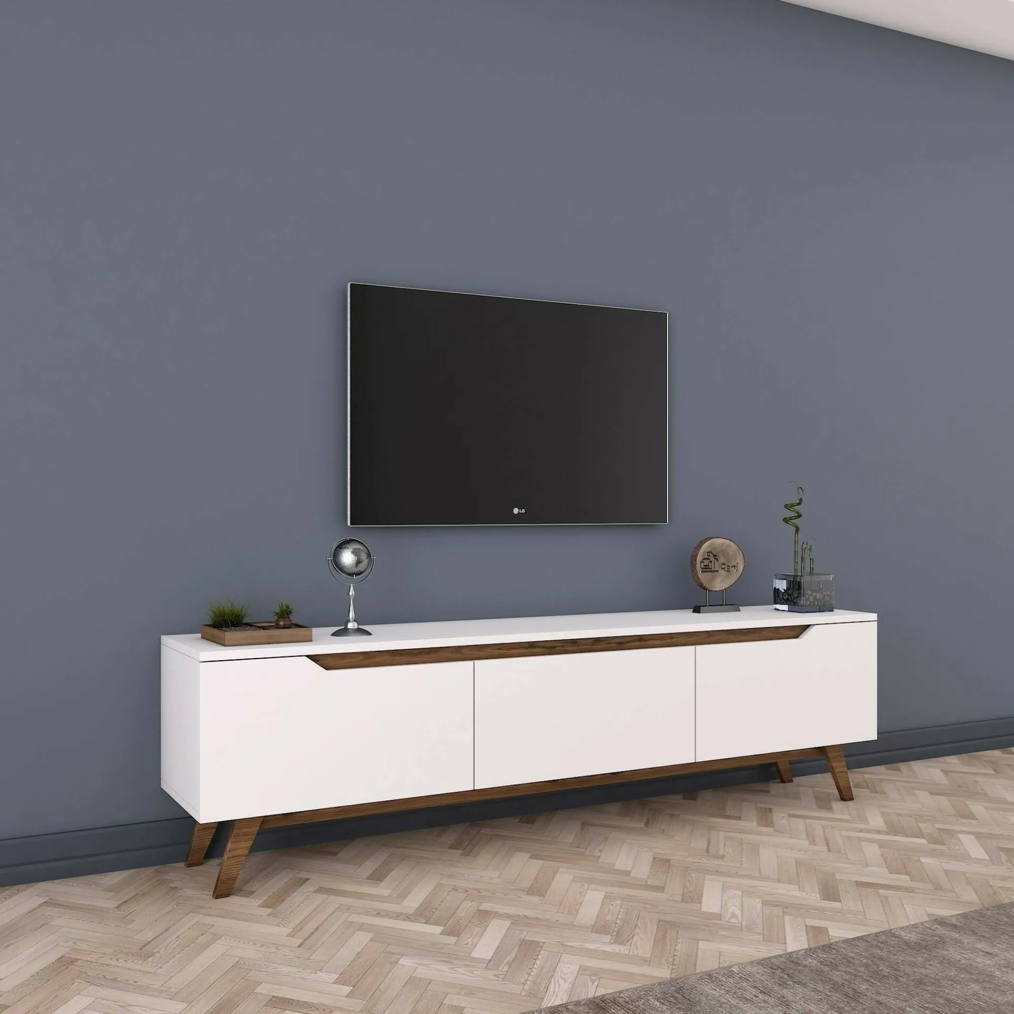 Mobile porta TV Apatite, 180x35h49 cm, Bianco e Noce<Dmora Best