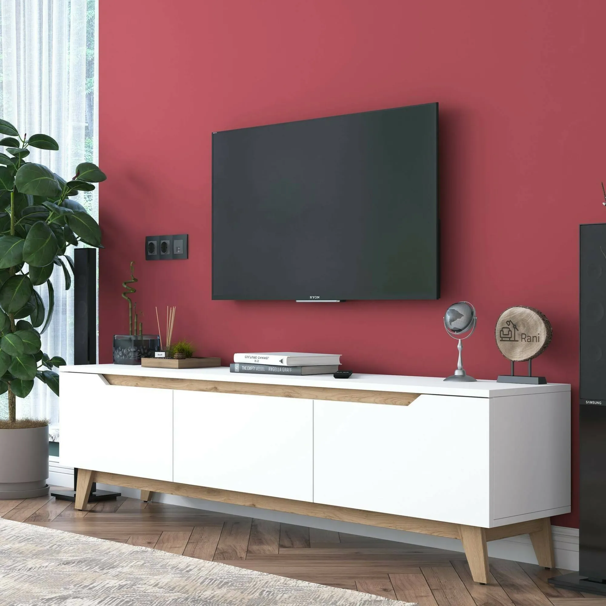 Mobile porta TV Apatite, 180x35h49 cm, Bianco e Noce<Dmora Clearance