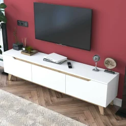 Mobile porta TV Apatite, 180x35h49 cm, Bianco e Noce<Dmora Clearance