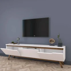 Mobile porta TV Apatite, 180x35h49 cm, Bianco e Noce<Dmora Best