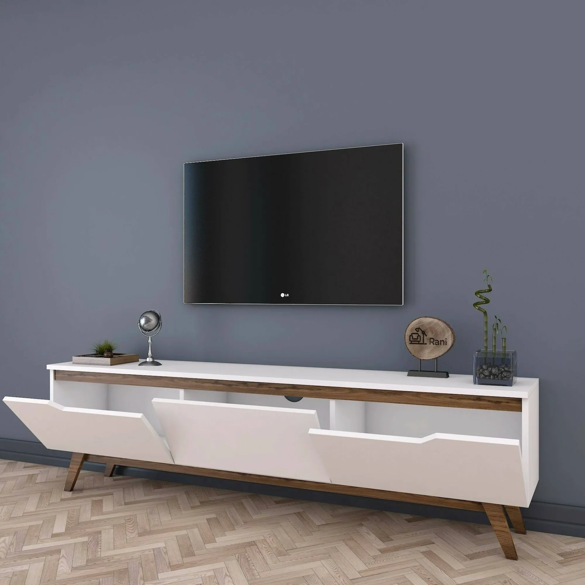 Mobile porta TV Apatite, 180x35h49 cm, Bianco e Noce<Dmora Best