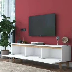 Mobile porta TV Apatite, 180x35h49 cm, Bianco e Noce<Dmora Clearance
