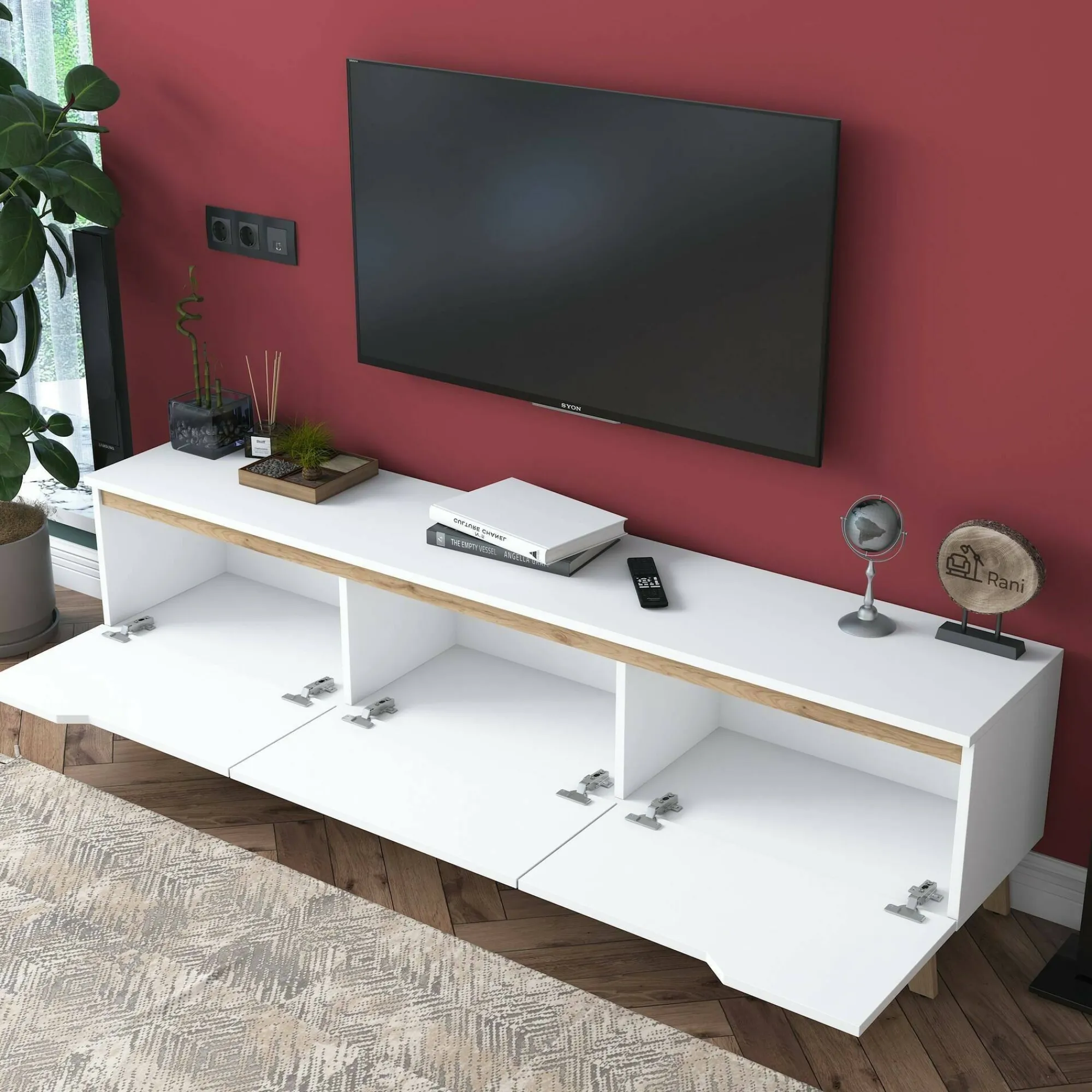 Mobile porta TV Apatite, 180x35h49 cm, Bianco e Noce<Dmora Clearance