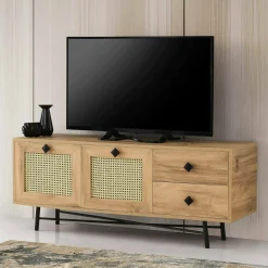 Mobile porta TV Apollinare, Quercia e Nero, 140x40h60 cm<Dmora Store
