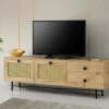 Mobile porta TV Apollinare, Quercia e Nero, 180x40h60 cm<Dmora Fashion
