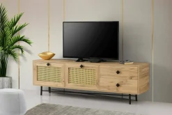 Mobile porta TV Apollinare, Quercia e Nero, 180x40h60 cm<Dmora Fashion