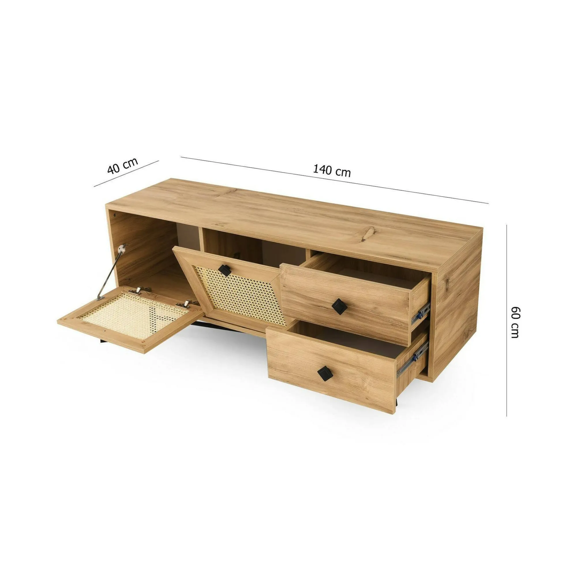 Mobile porta TV Apollinare, Quercia e Nero, 140x40h60 cm<Dmora Store