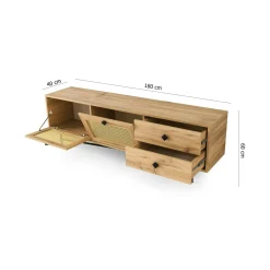 Mobile porta TV Apollinare, Quercia e Nero, 180x40h60 cm<Dmora Fashion