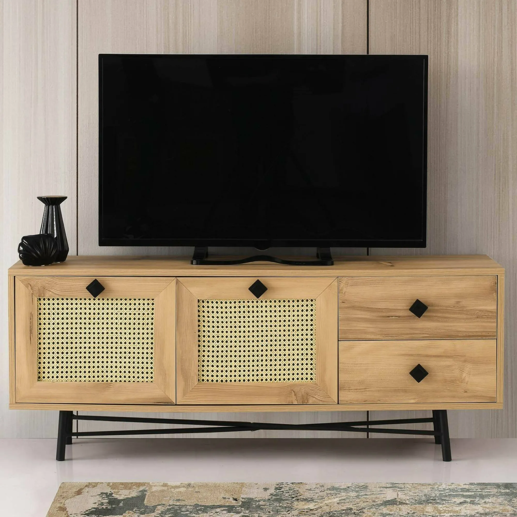 Mobile porta TV Apollinare, Quercia e Nero, 140x40h60 cm<Dmora Store