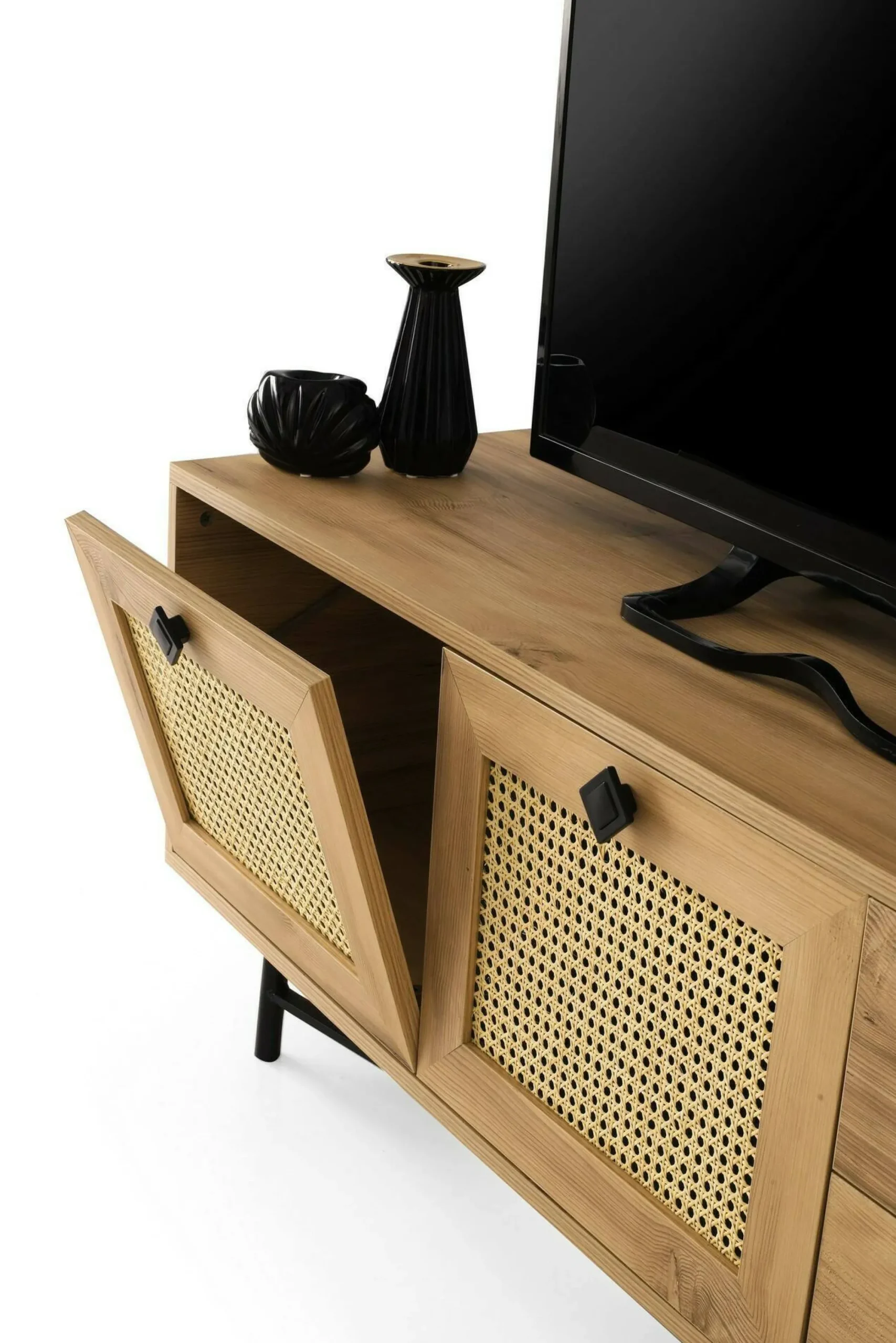 Mobile porta TV Apollinare, Quercia e Nero, 140x40h60 cm<Dmora Store
