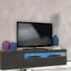 Mobile porta TV Aquilo, Acero e Ardesia, con luce LED<Dmora New