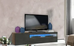 Mobile porta TV Aquilo, Acero e Ardesia, con luce LED<Dmora New