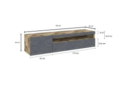 Mobile porta TV Aquilo, Acero e Ardesia, con luce LED<Dmora New
