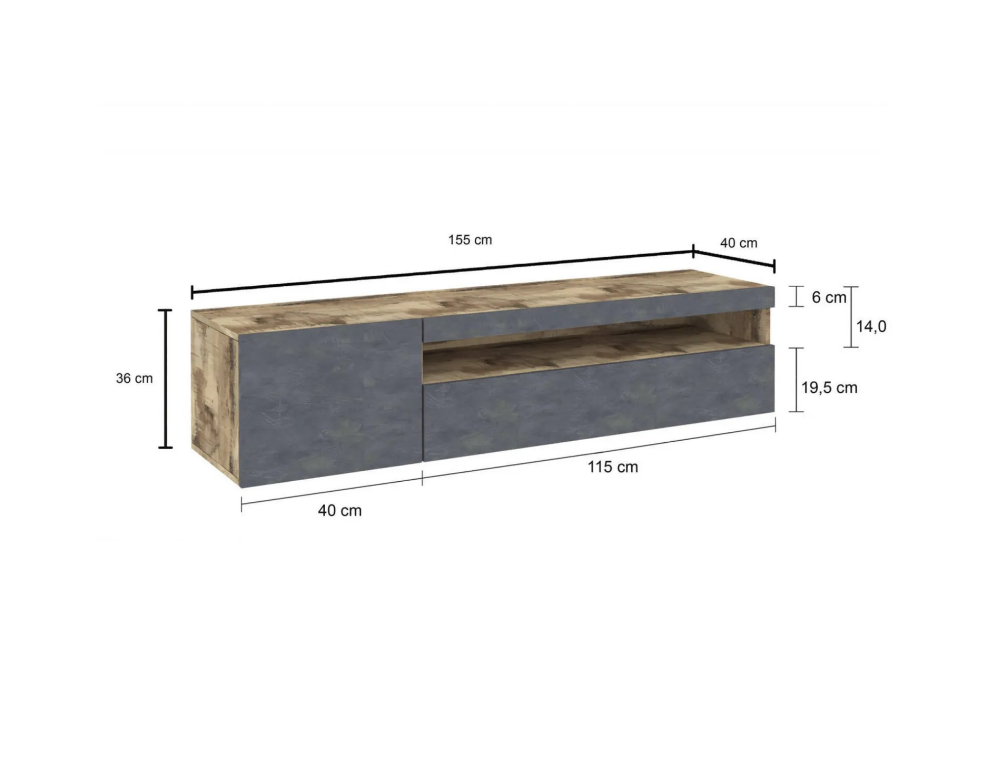 Mobile porta TV Aquilo, cm 150x40h37, Acero e Ardesia<Dmora Best