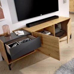 Mobile porta TV Aras, 164x39h49 cm, Rovere Nodi e Antracite<Dmora Best