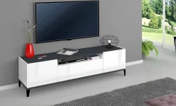 Mobile porta TV Argentoro, cm 160x40h47, Bianco lucido e Ardesia<Dmora Online