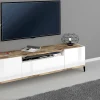 Mobile porta TV Argentoro, cm 160x40h47, Bianco lucido e Acero<Dmora New