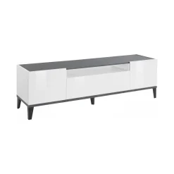 Mobile porta TV Argentoro, cm 160x40h47, Bianco lucido e Ardesia<Dmora Online