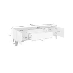 Mobile porta TV Argentoro, cm 160x40h47, Bianco lucido e Acero<Dmora New