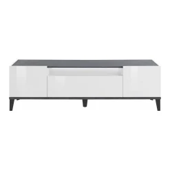 Mobile porta TV Argentoro, cm 160x40h47, Bianco lucido e Ardesia<Dmora Online