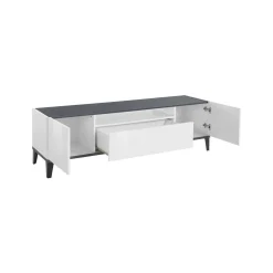 Mobile porta TV Argentoro, cm 160x40h47, Bianco lucido e Ardesia<Dmora Online