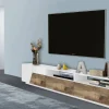 Mobile porta TV Arghi, cm 200x43h46, Bianco lucido e Acero<Dmora Sale
