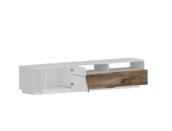 Mobile porta TV Arghi, cm 200x43h46, Bianco lucido e Acero<Dmora Sale