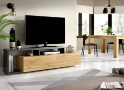 Mobile porta TV Argon, 165x40h47 cm, Rovere Nodi e Antracite<Dmora Discount