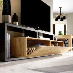 Mobile porta TV Argon, 165x40h47 cm, Rovere Nodi e Antracite<Dmora Discount
