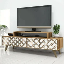 Mobile porta TV Arnara, 140x42h49 cm, Noce e Bianco<Dmora Discount