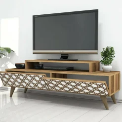 Mobile porta TV Arnara, 140x42h49 cm, Noce e Bianco<Dmora Discount