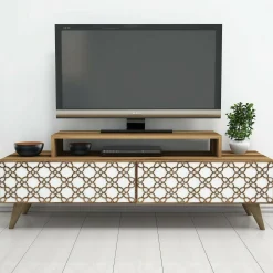 Mobile porta TV Arnara, 140x42h49 cm, Noce e Bianco<Dmora Discount