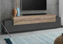 Mobile porta TV Arold, cm 200x45h52, Antracite e Acero<Dmora Online