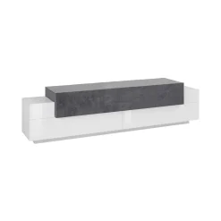 Mobile porta TV Arold, cm 200x45h52, Bianco lucido e Ardesia<Dmora Store