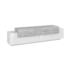 Mobile porta TV Arold, cm 200x45h52, Bianco lucido e Cemento<Dmora Sale